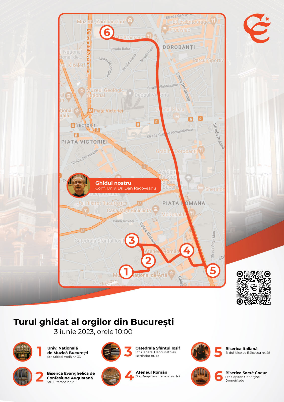 harta tur turul orgilor din București Cantus Ecclesiae